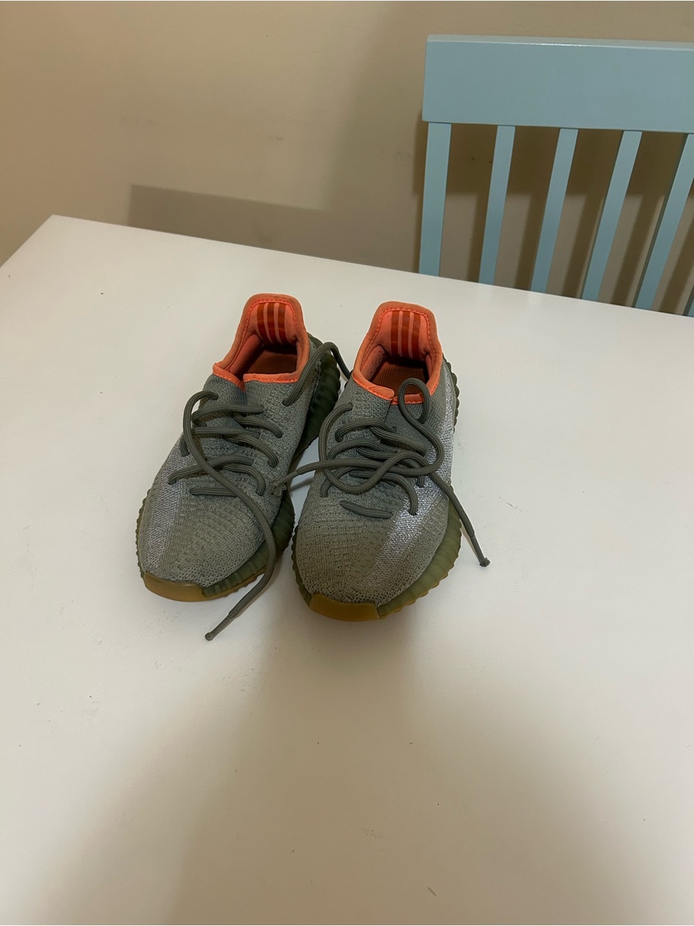 Adidas yeezy Olive Green Knit Sneakers with Orange Collar